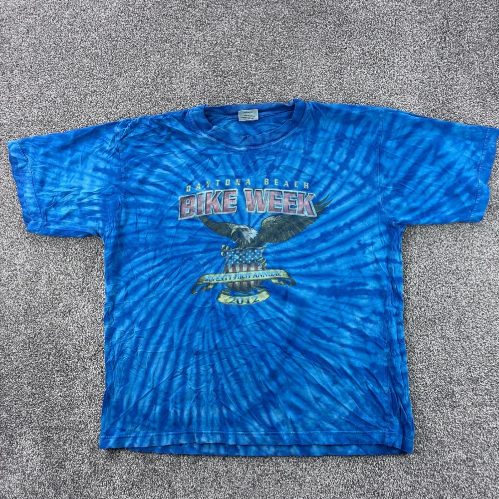Vintage Daytona Beach Bike Week Shirt Men XL Blue Tie Dye Eagle Biker Motorcycle